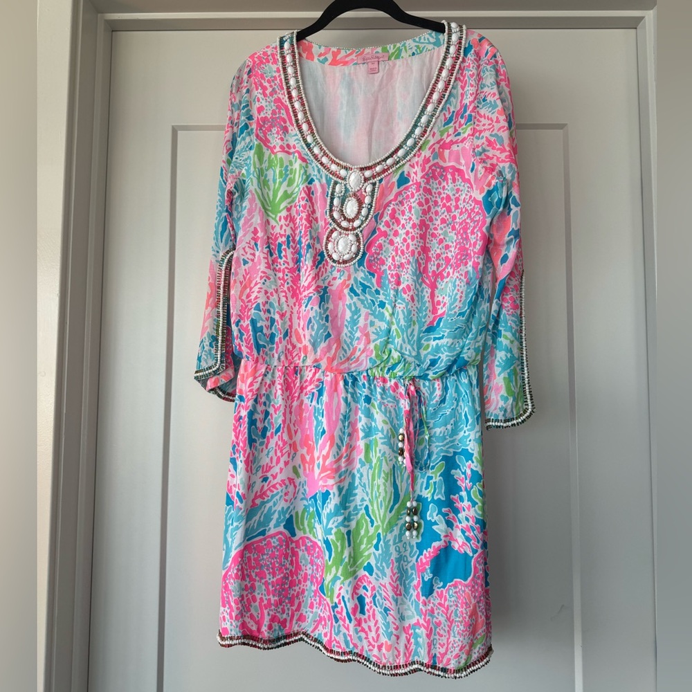 Lilly Pulitzer Delisa Dress Turquoise Lets Cha Cha Size Medium- Rare!!